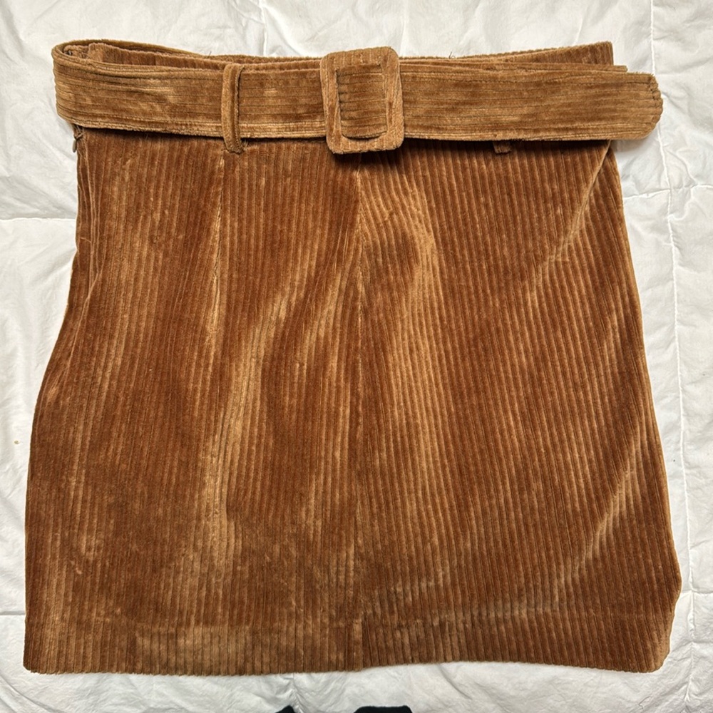 Mango corduroy belted mini skirt brown size S